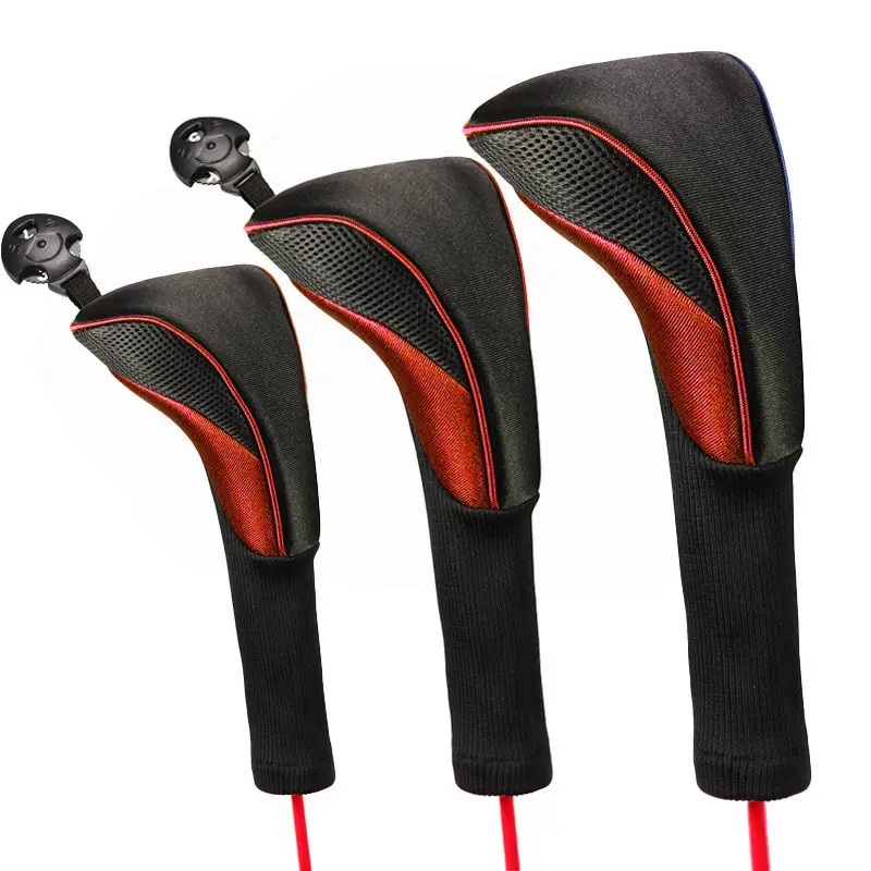 Golf Club Head Covers for Fairway Woods Driver Hybrids 3 Pieces Long Neck Mesh Golf Club Headcovers Set with Interchangeable No. Tags