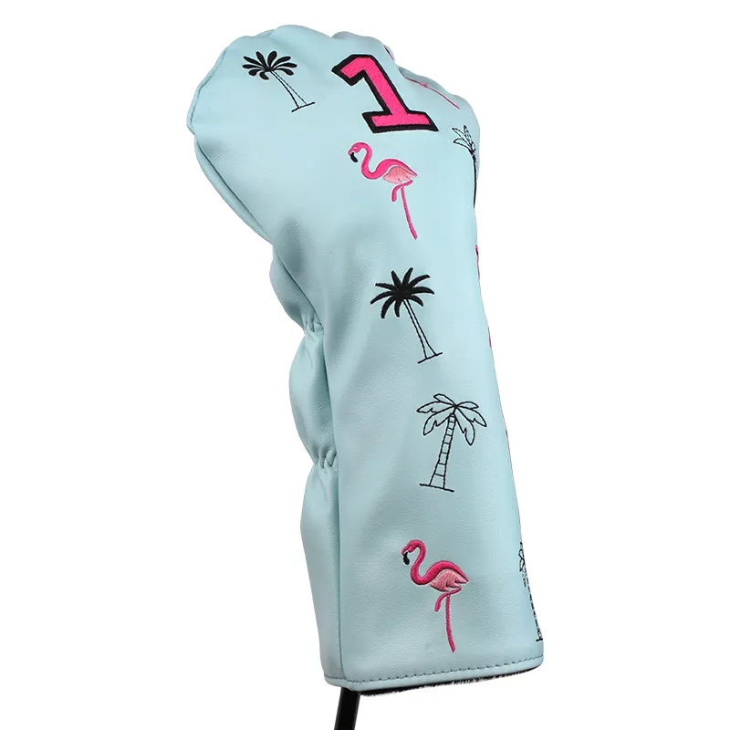 Custom Flamingo Golf Club Headcover Golf Wood Head Cover Premium PU Leather Driver Fairway Wood Head Covers