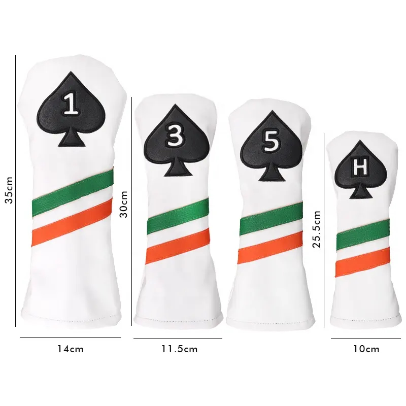 OEM Golf Headcovers White PU Leather and Spades Style 1 3 5 H Driver and Fairway Head Covers Fits 460cc Drivers