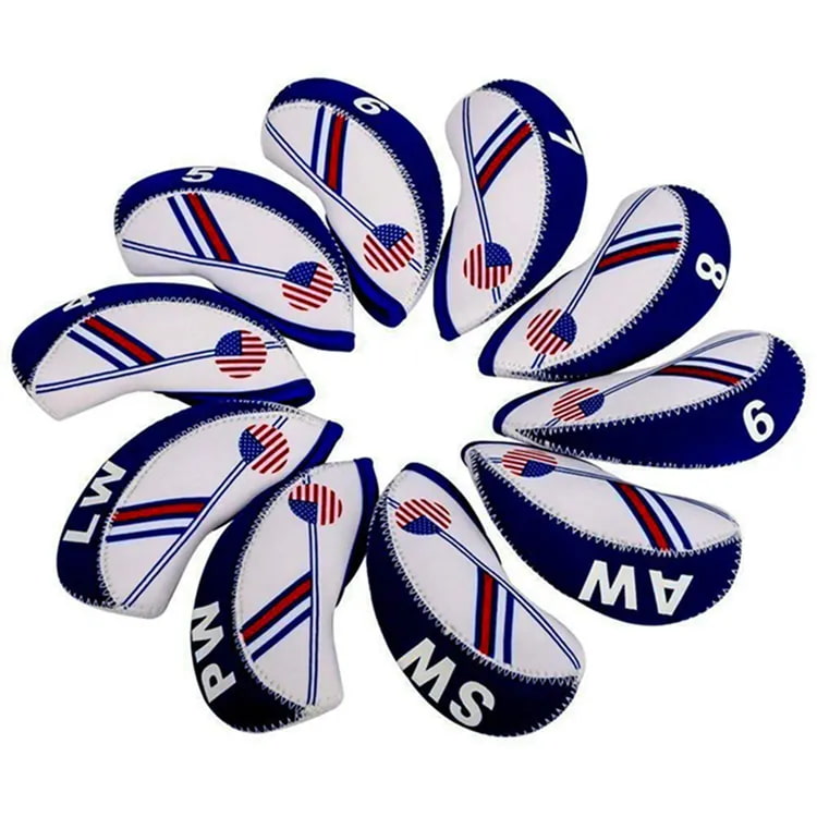 Neoprene Golf Iron Headcover Set Golf Club Head Covers Set of 10 Custom Golf Headcovers